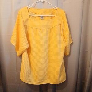 Nwt Square neck Trapeze Blouse womens Plus 1X Sunny yellow stripe Short sleeve